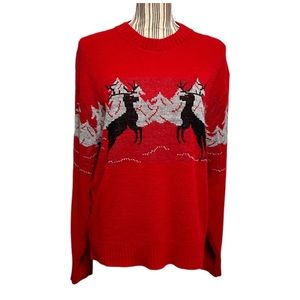 Vintage Pinnacle winter tree scene reindeer red unisex sweater medium